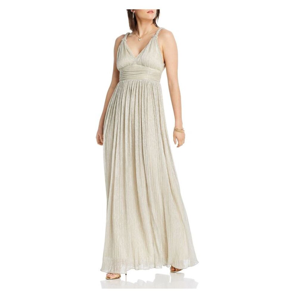 LINI Womens Beige Lined V Back Braided Straps Sleeveless Gown Dress S